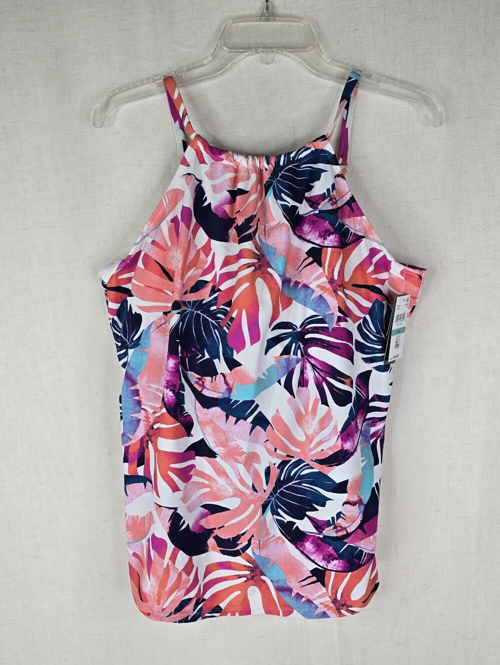 Island Escape Womens 16 Underwire Pink High Neck Tankini Palm Leaves Swim Top